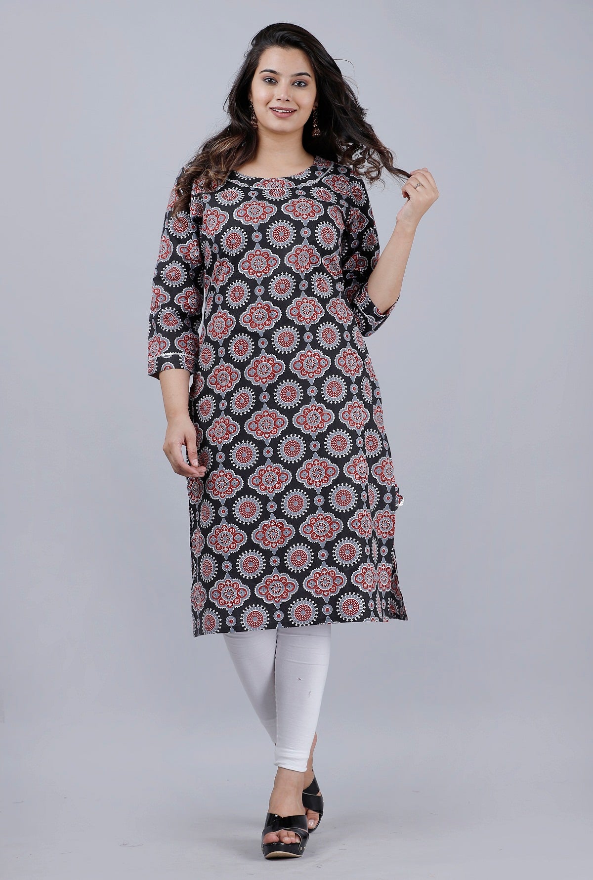 Mandala Bloom Black Kurti