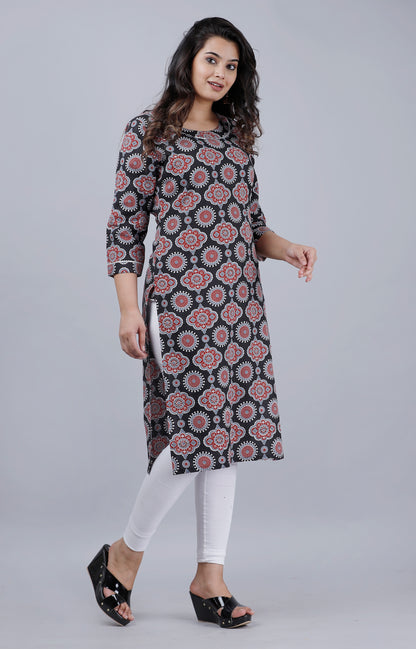 Mandala Bloom Black Kurti