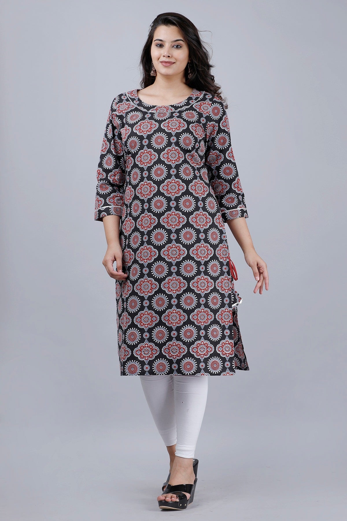 Mandala Bloom Black Kurti