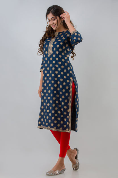 Golden Motifs Navy Kurta