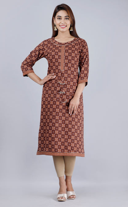 Ajrakh Brown Straight Kurta