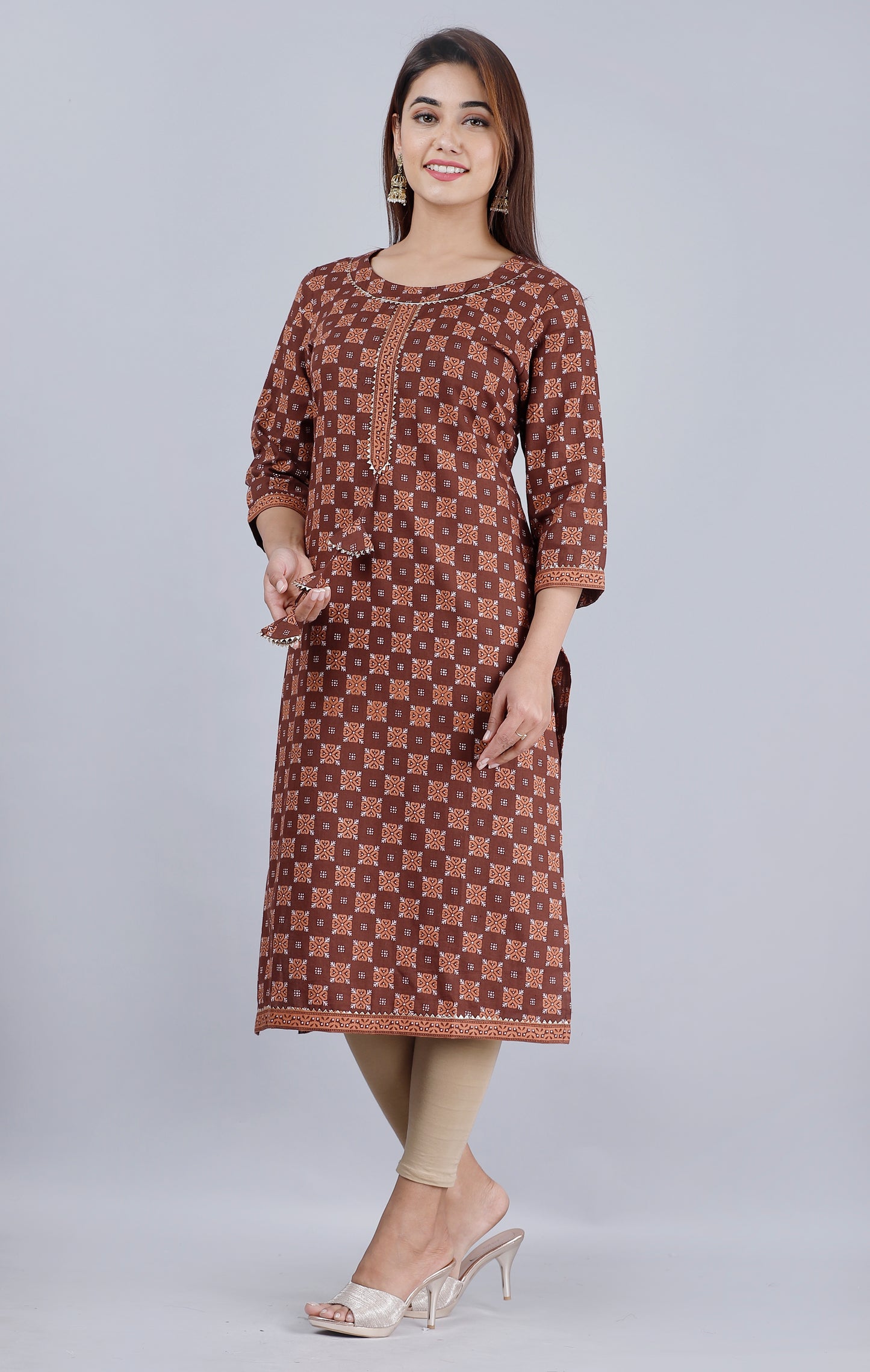 Ajrakh Brown Straight Kurta