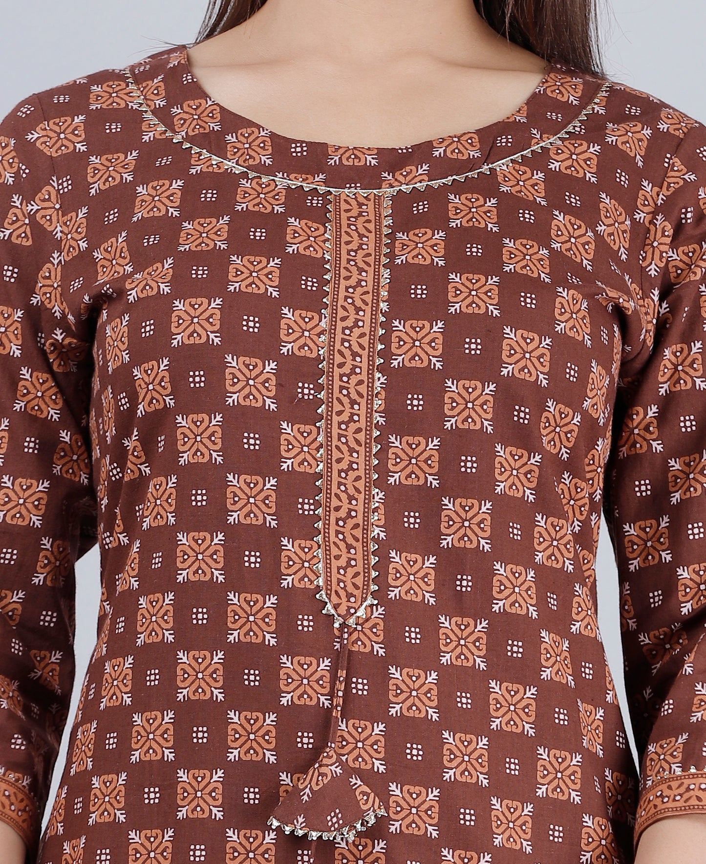 Ajrakh Brown Straight Kurta