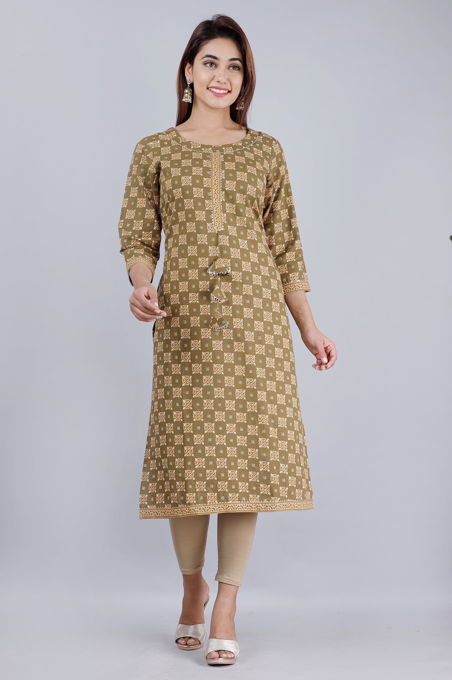 Ajrakh Green Straight Kurta