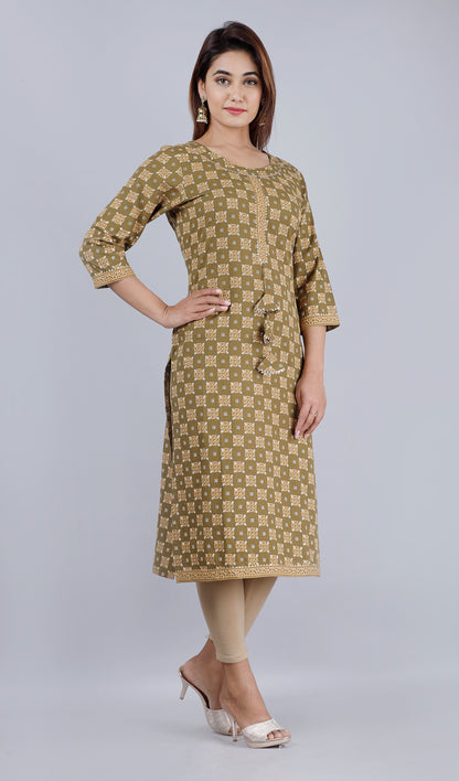 Ajrakh Green Straight Kurta