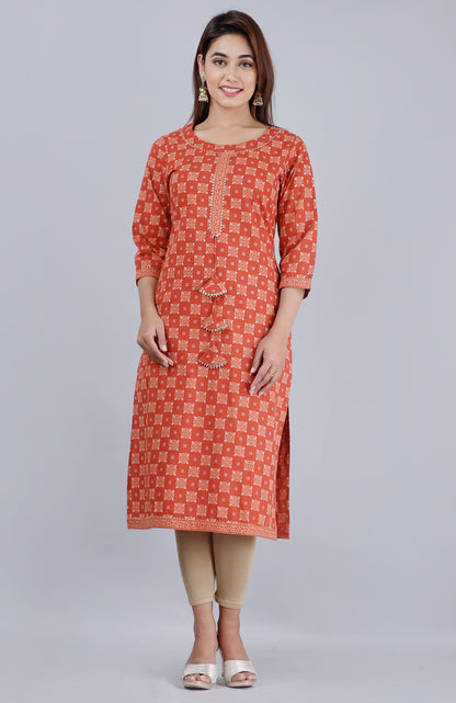 Ajrakh Orange Straight Kurta