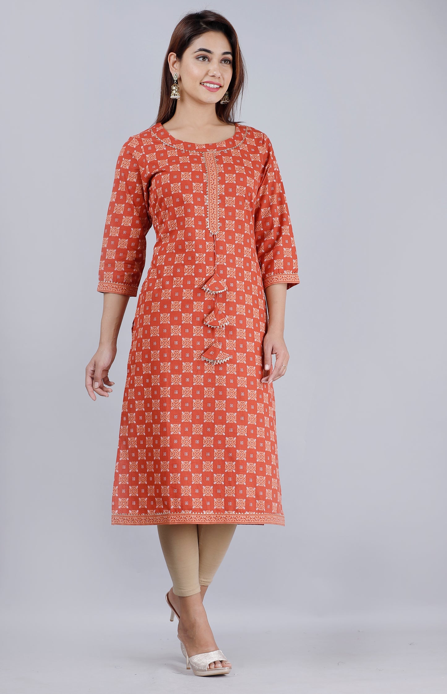 Ajrakh Orange Straight Kurta