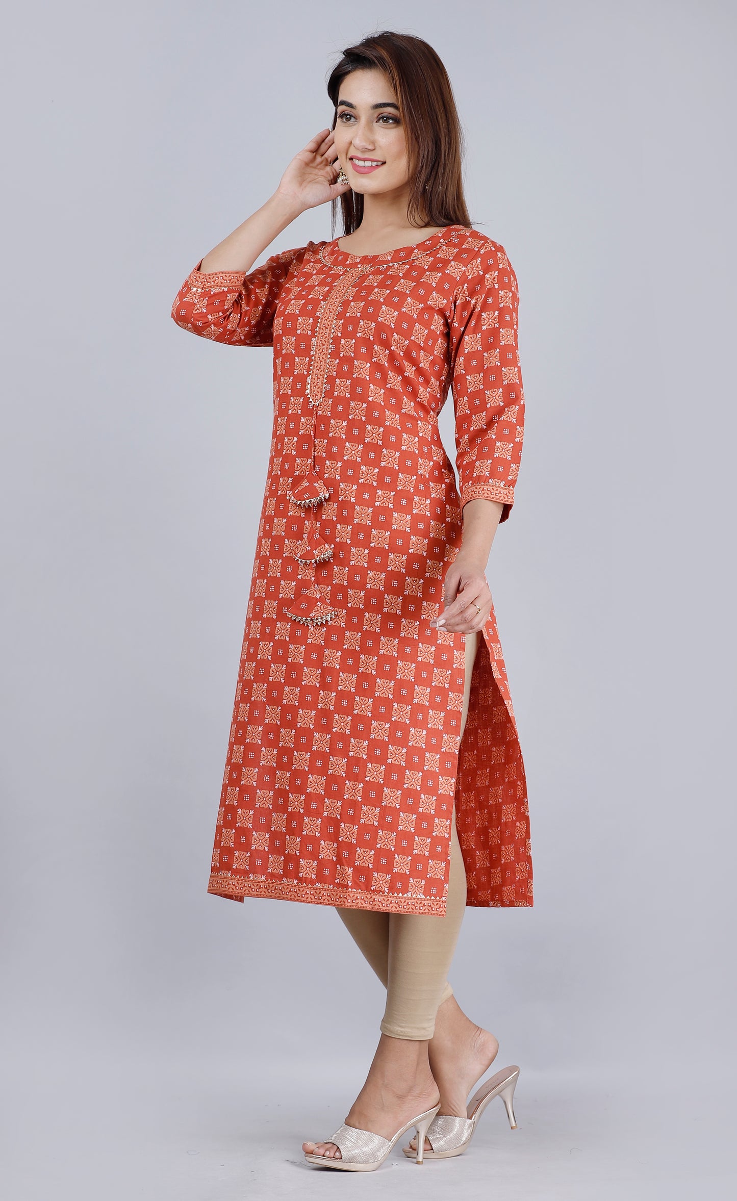 Ajrakh Orange Straight Kurta