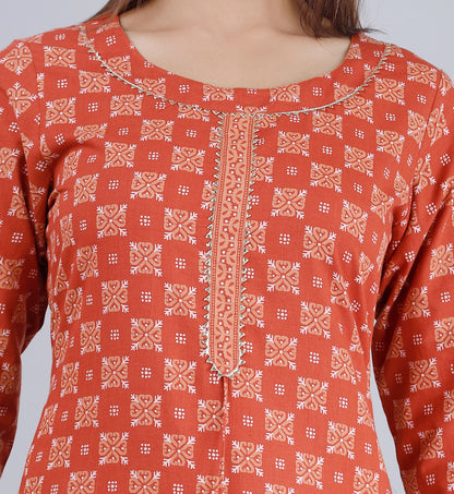 Ajrakh Orange Straight Kurta