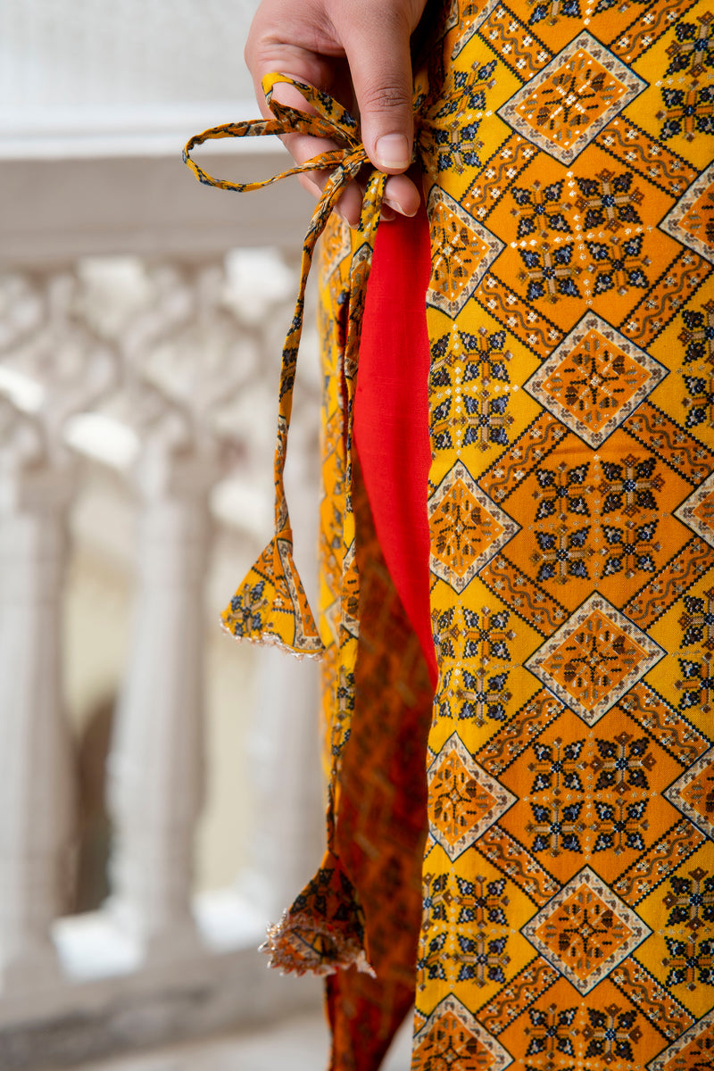 Cotton Printed Yellow Calf-Length Kurti with Three Quarter Sleeves (Plus Size)
