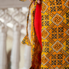 Cotton Printed Yellow Calf-Length Kurti with Three Quarter Sleeves (Plus Size)