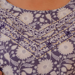 Purple Cotton Printed Kurta Pant Dupatta Set (Plus Size)