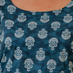 Blue Cotton Printed Kurta Pant Dupatta Set (Plus Size)