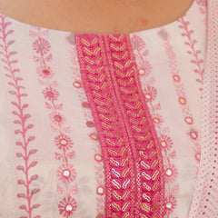 Pink Cotton Printed Kurta Pant Dupatta Set (Plus Size)