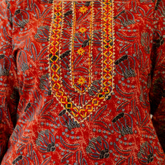 Red Printed Cotton Kurta Pant Dupatta Set for Women (Plus Size)