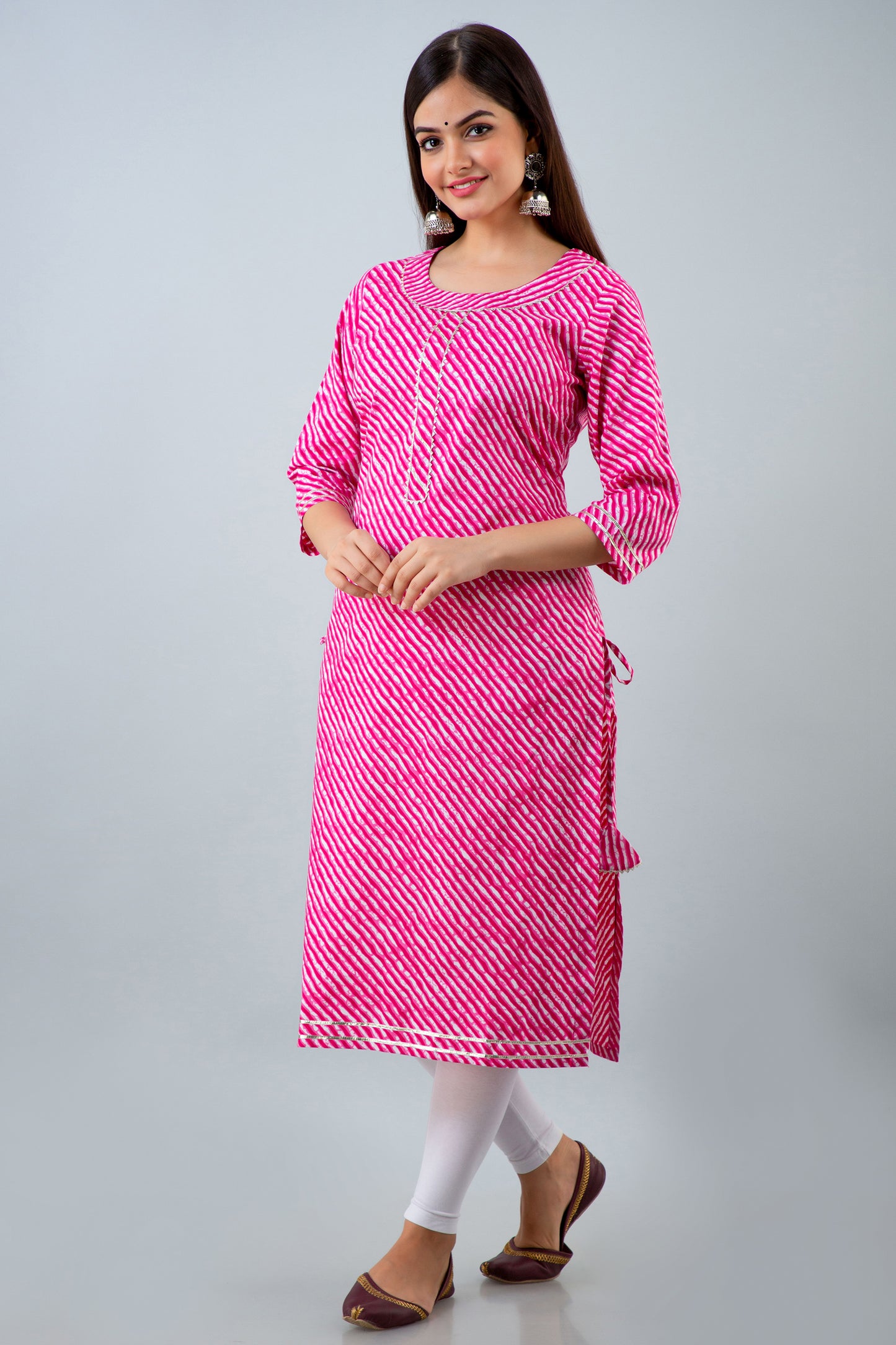 Pink Lehariya Kurta