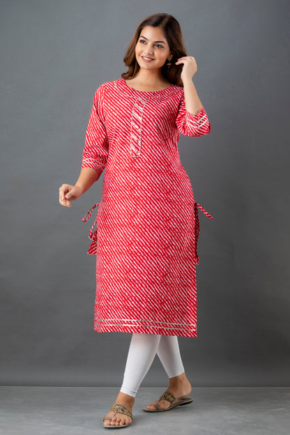 Red Lehariya Kurta