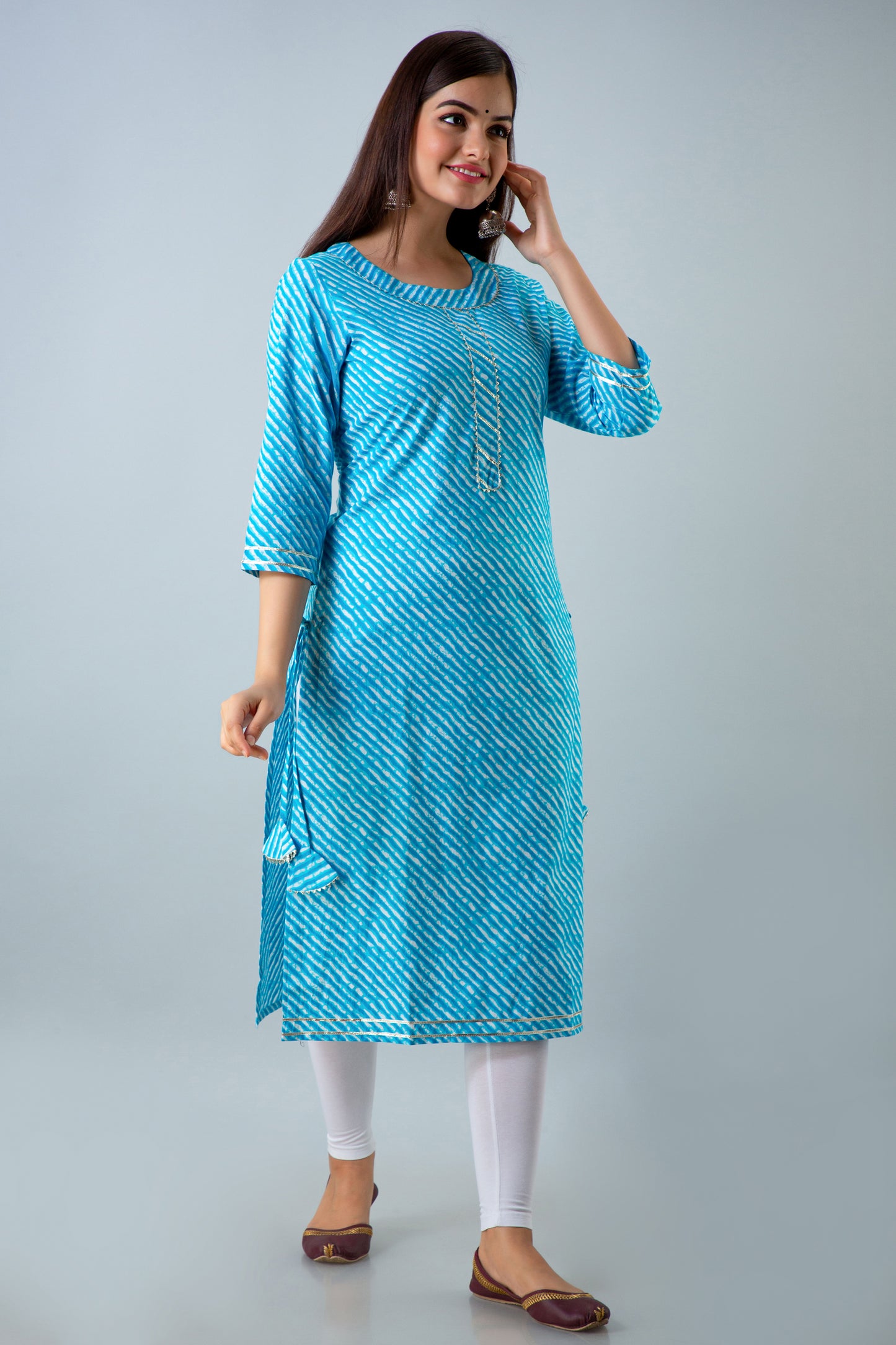 Turquoise Lehariya Kurta