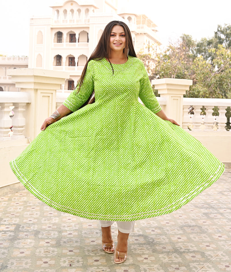 Green Rayon Printed Anarkali Kurti (Plus Size)