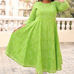Green Rayon Printed Anarkali Kurti (Plus Size)