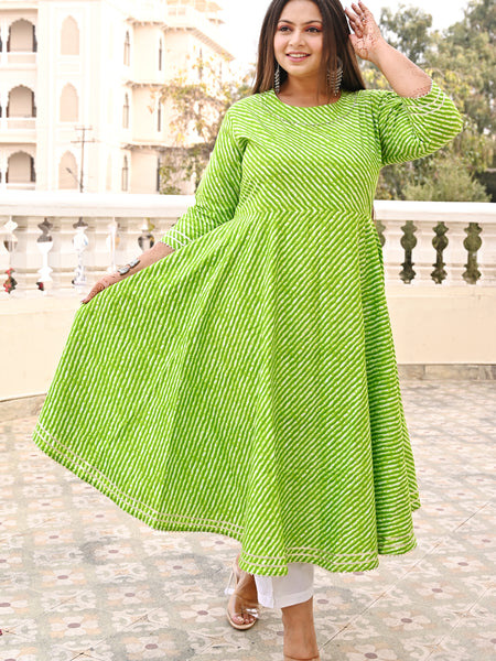 Green Rayon Printed Anarkali Kurti (Plus Size)