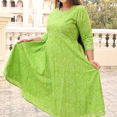 Green Rayon Printed Anarkali Kurti (Plus Size)