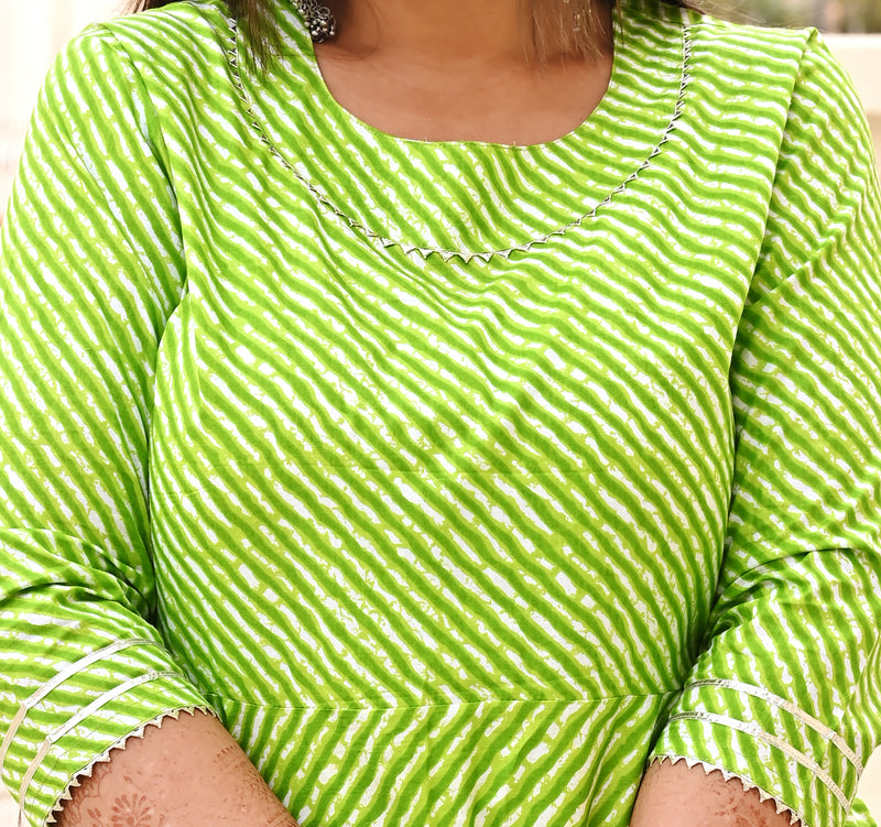 Green Rayon Printed Anarkali Kurti (Plus Size)