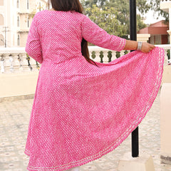 Pink Rayon Printed Anarkali Kurti (Plus Size)