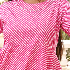 Pink Rayon Printed Anarkali Kurti (Plus Size)