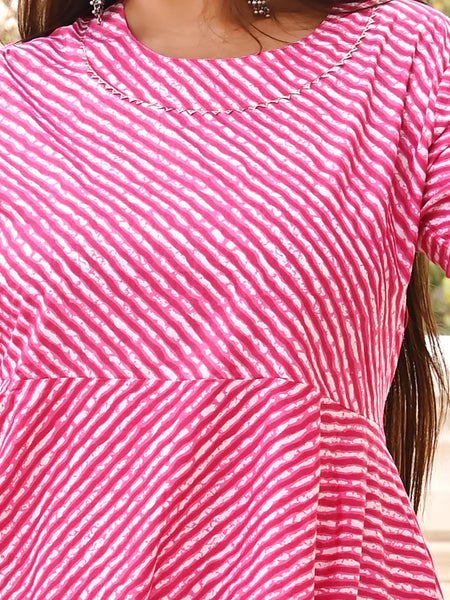 Pink Rayon Printed Anarkali Kurti (Plus Size)