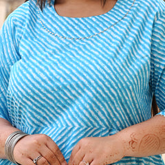 Turquoise Rayon Printed Anarkali Kurti (Plus Size)