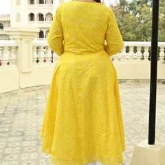 Yellow Rayon Printed Anarkali Kurti (Plus Size)
