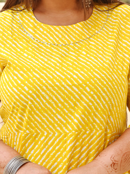 Yellow Rayon Printed Anarkali Kurti (Plus Size)