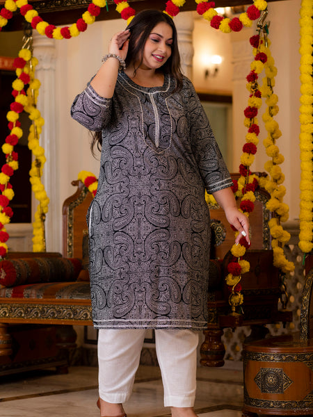 Cotton Printed Calf-Length Kurti with Three Quarter Sleeves