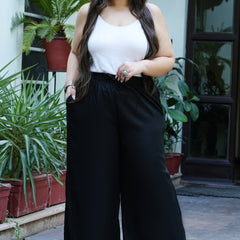 Black Rayon Solid Palazzo (Plus Size)