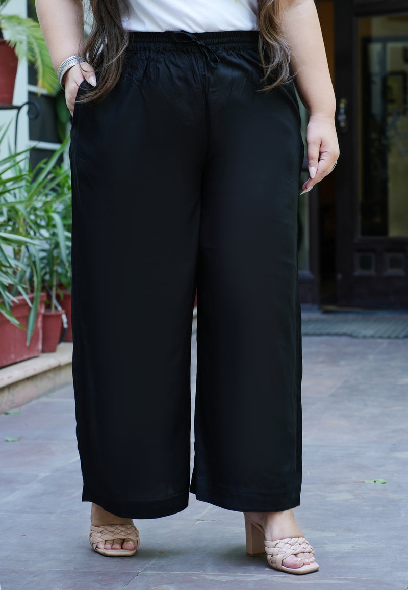 Black Rayon Solid Palazzo (Plus Size)