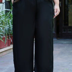 Black Rayon Solid Palazzo (Plus Size)