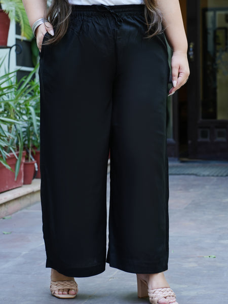 Black Rayon Solid Palazzo (Plus Size)