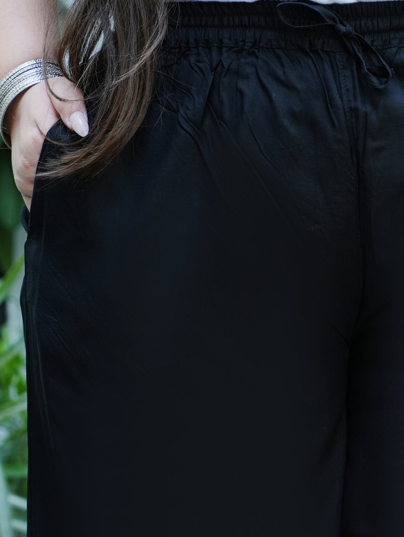 Black Rayon Solid Palazzo (Plus Size)