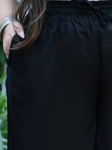 Black Rayon Solid Palazzo (Plus Size)