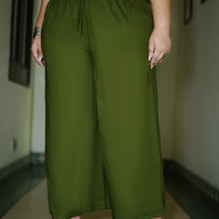 Dark Green Rayon Solid Palazzo (Plus Size)