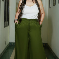 Dark Green Rayon Solid Palazzo (Plus Size)