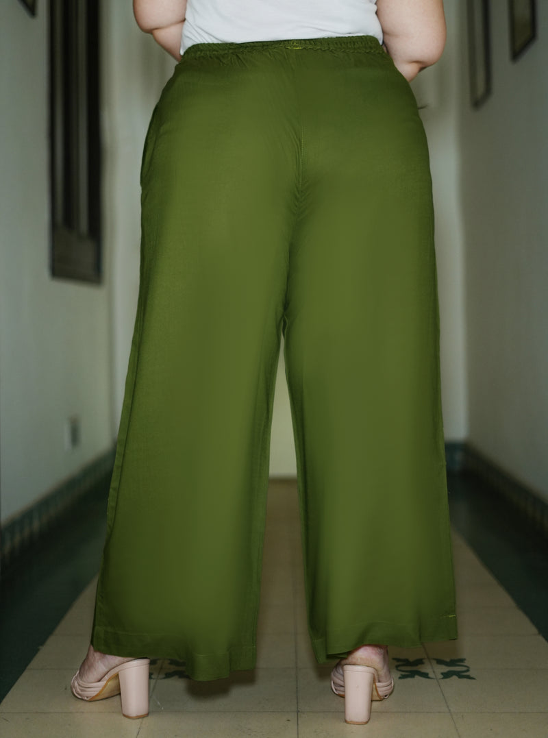 Dark Green Rayon Solid Palazzo (Plus Size)