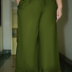Dark Green Rayon Solid Palazzo (Plus Size)