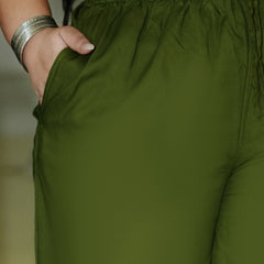 Dark Green Rayon Solid Palazzo (Plus Size)