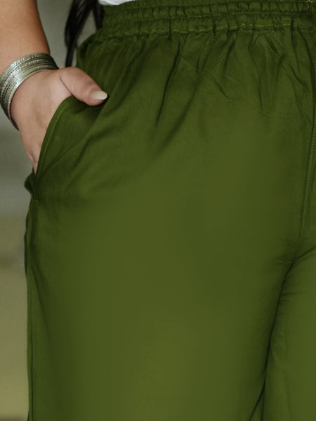Dark Green Rayon Solid Palazzo (Plus Size)