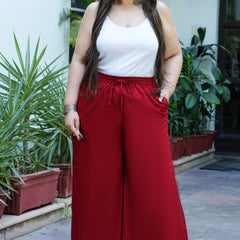 Maroon Rayon Solid Palazzo (Plus Size)