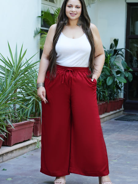 Maroon Rayon Solid Palazzo (Plus Size)
