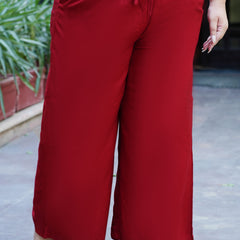 Maroon Rayon Solid Palazzo (Plus Size)