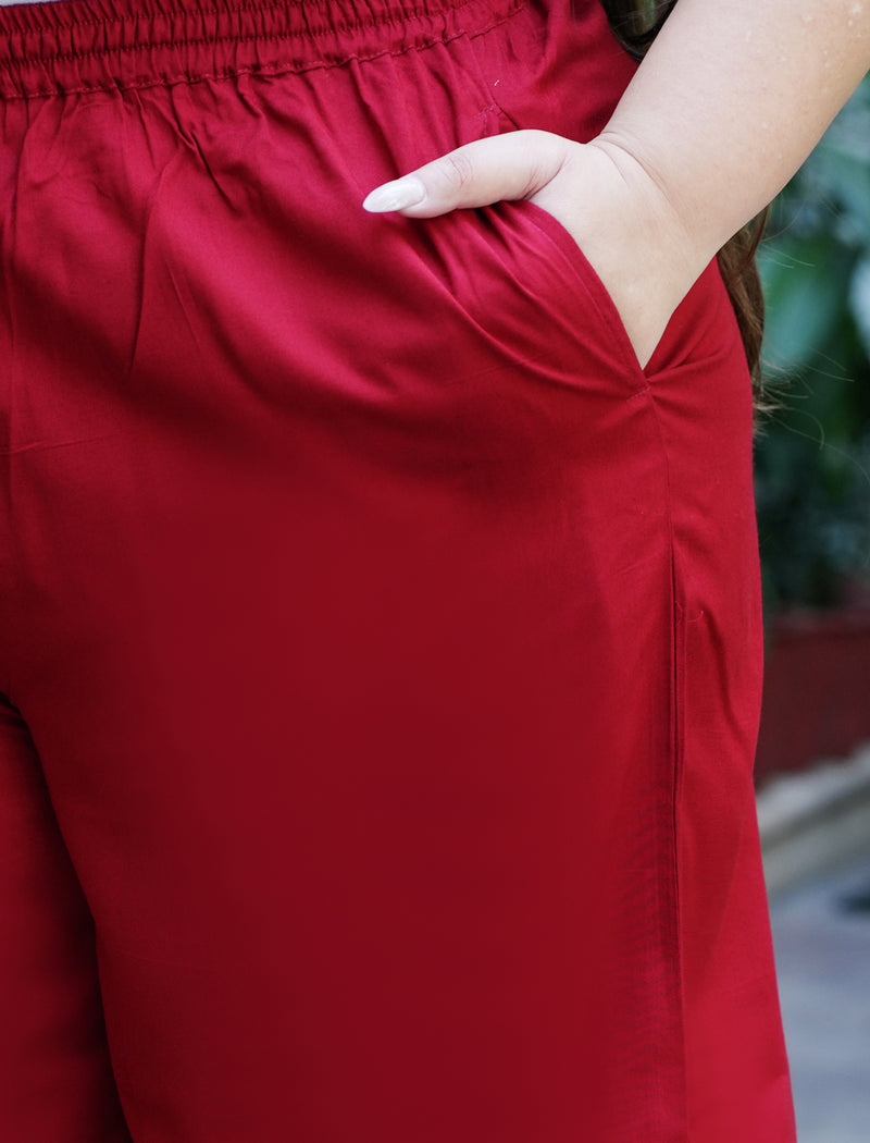 Maroon Rayon Solid Palazzo (Plus Size)
